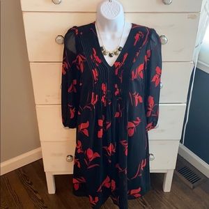 Calvin Klein Black and Red Long Sleeve Dress